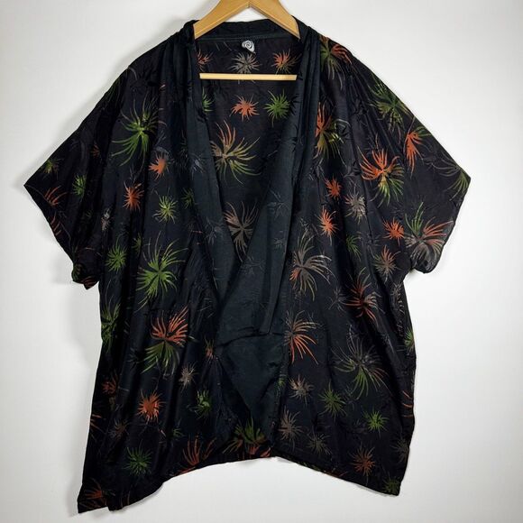 Tanami Kimono Blouse Cardigan Womens 2X Black Rayon Firework Print Boho Festival - Picture 1 of 14